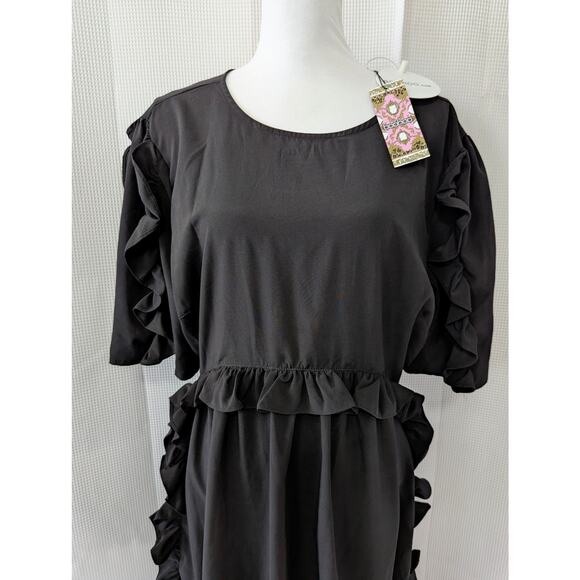 NWT! BOO HOO! EXTREME RUFFLE BLACK MIDI LENGTH SMOCK STYLE DRESS! SZ 14 - Picture 3 of 9